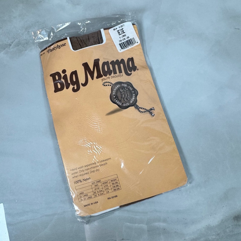 Vintage Big Mama Pantyhose Nylons Beige XL 155-235 lbs‎ New in Package